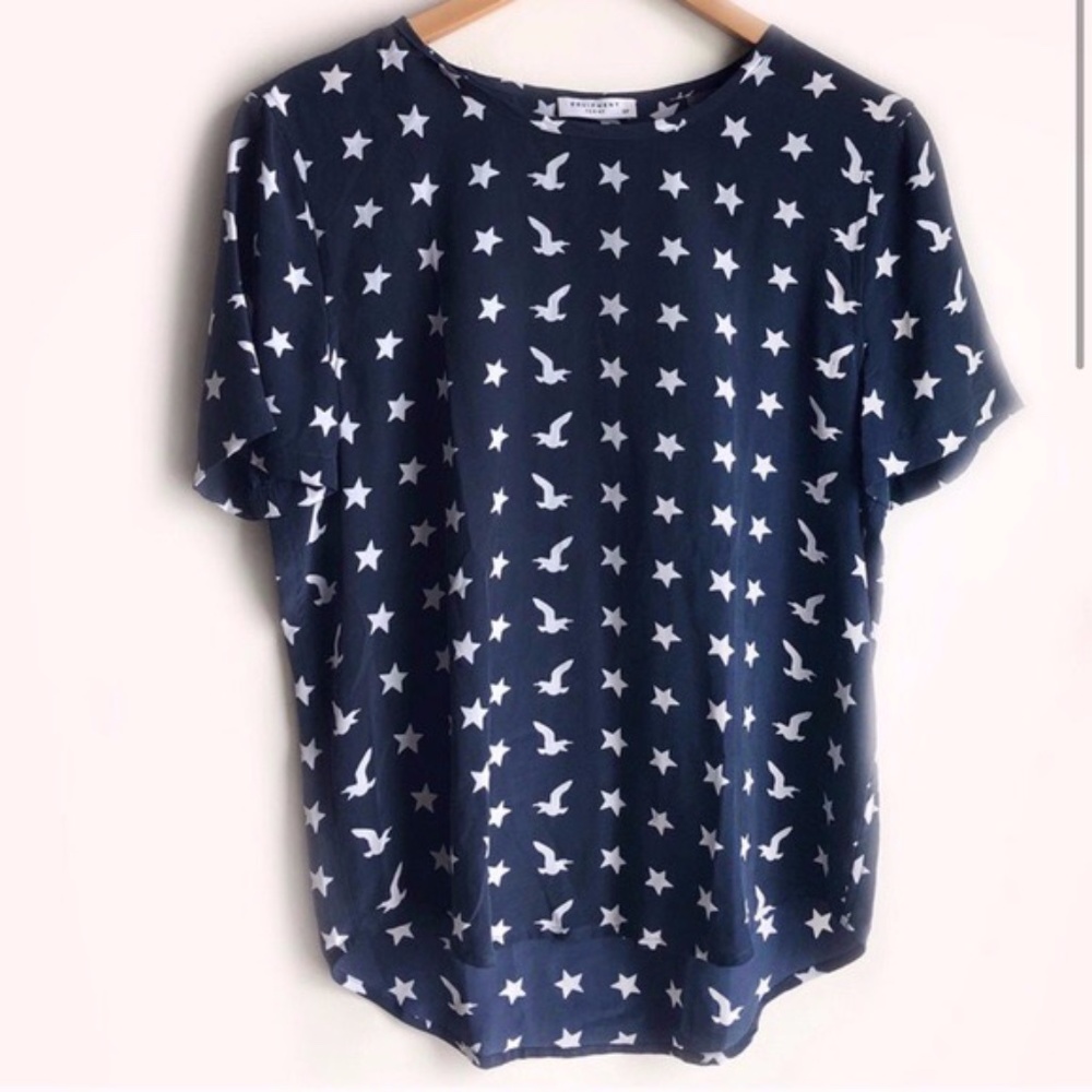 Equipment White Stars & Birds Blouse Top -  Small